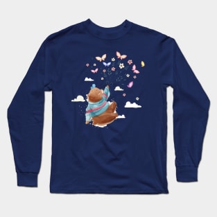 bear flying with butterflies Long Sleeve T-Shirt